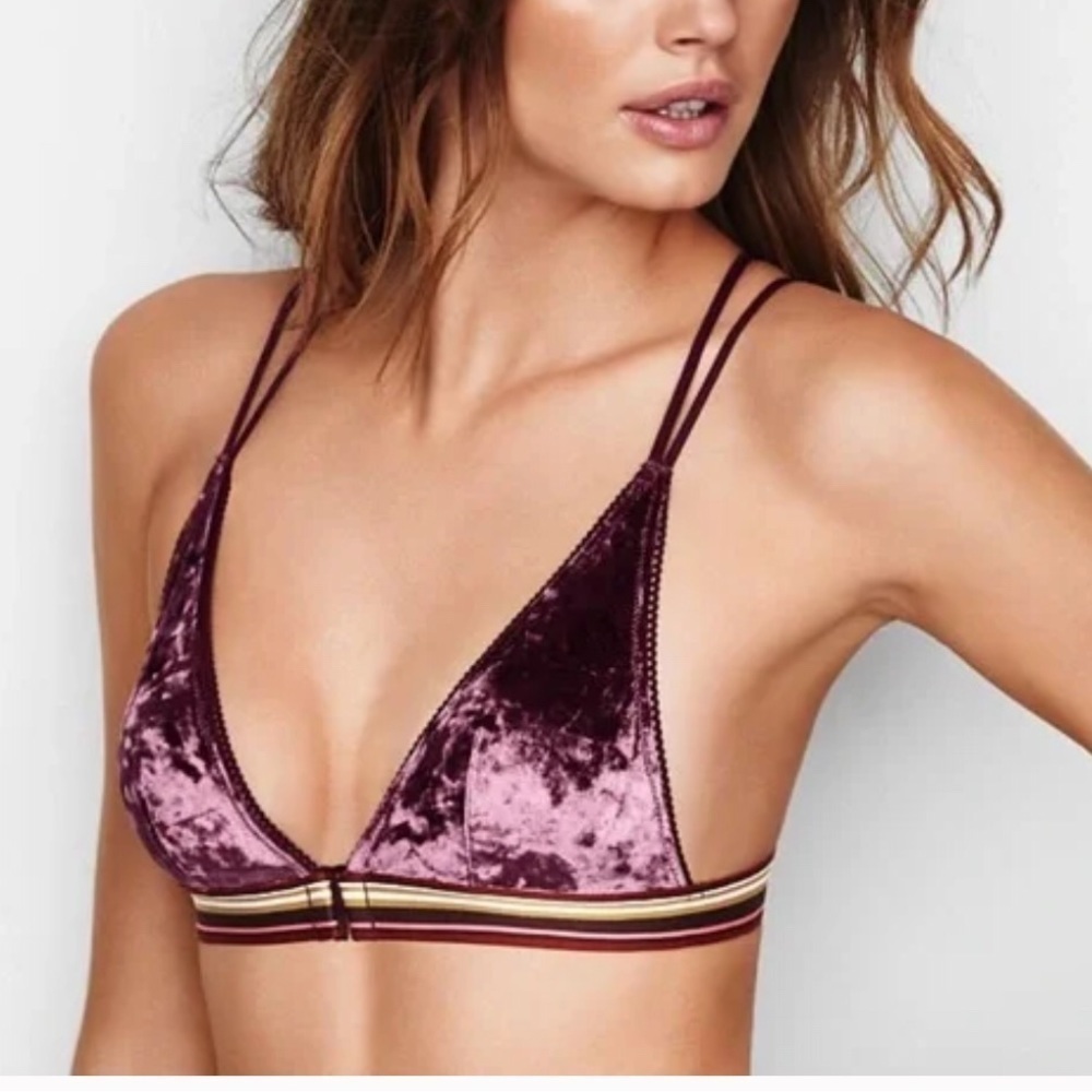 Victoria’s Secret Wine Velvet Velour Triangle Bralette | XS (32 A/B)